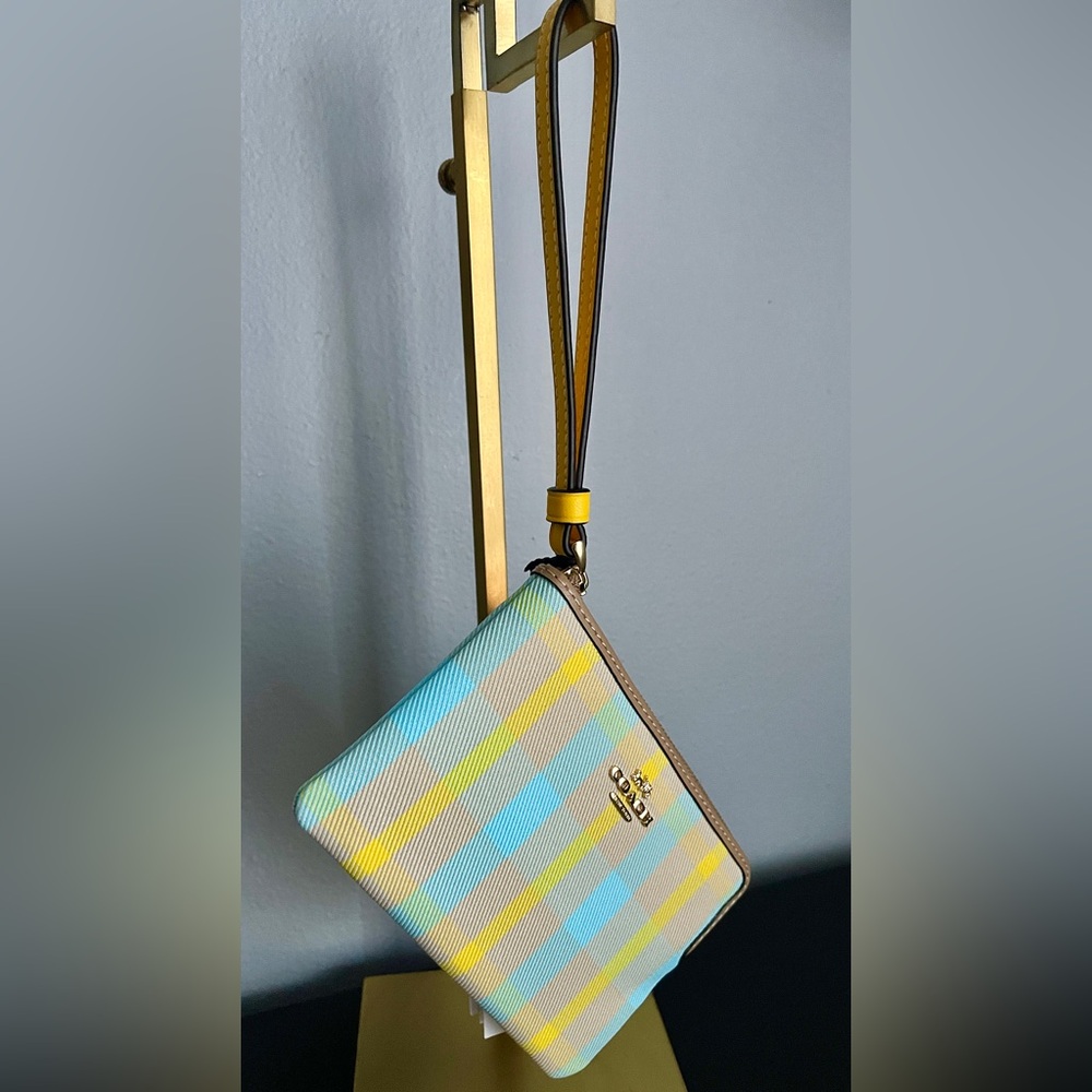 Coach NWT Wristlet Nolita Plaid Bright Maize Coated Canvas/Leather Trim - Picture 12 of 13